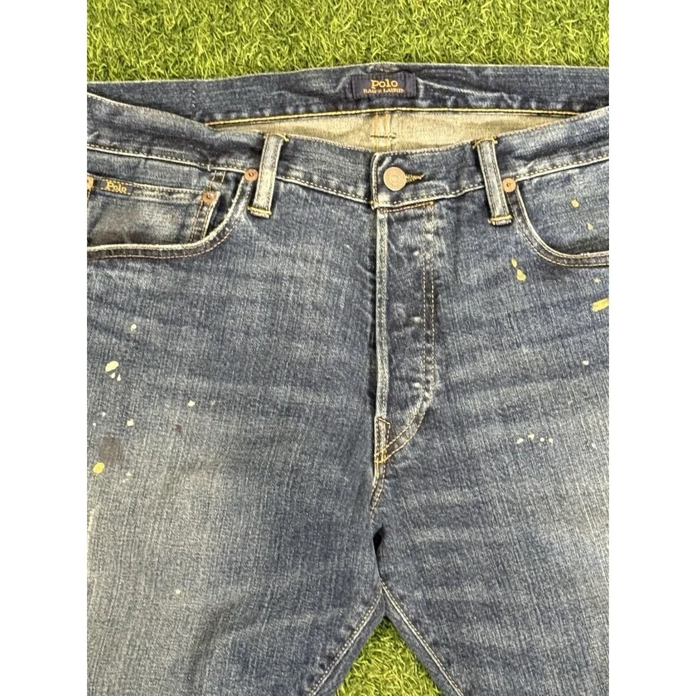 Polo Ralph Lauren Varick Slim Straight Jeans 35 x 32 Blue Jean‎ Denim Distressed